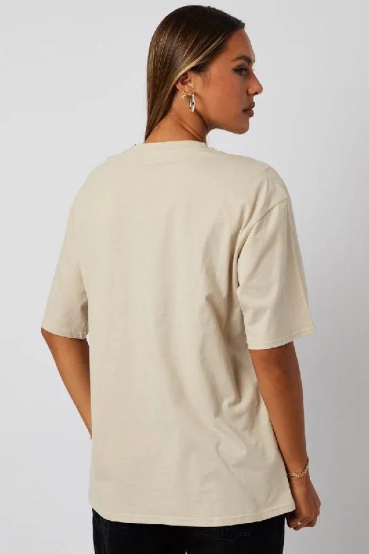 Beige Graphic Tee Short Sleeve