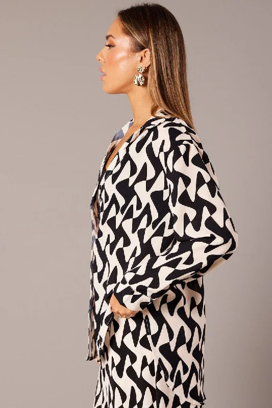 Black Abstract Relaxed Shirt Long Sleeve