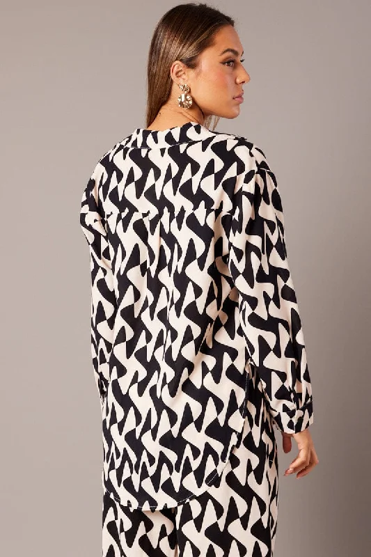 Black Abstract Relaxed Shirt Long Sleeve