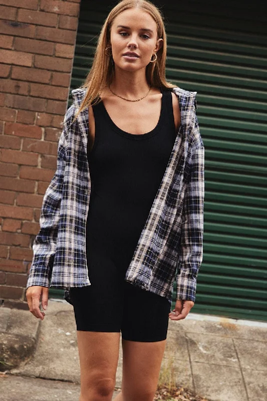 Black Check Shirt Long Sleeve Collar Check