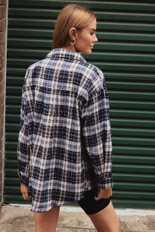 Black Check Shirt Long Sleeve Collar Check