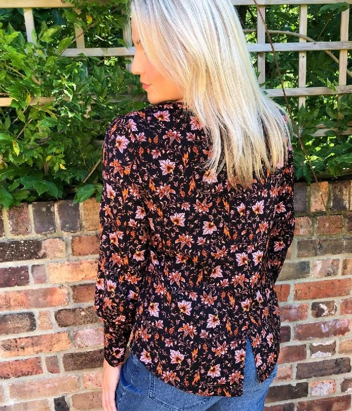 Black Vintage Floral Print Blouse