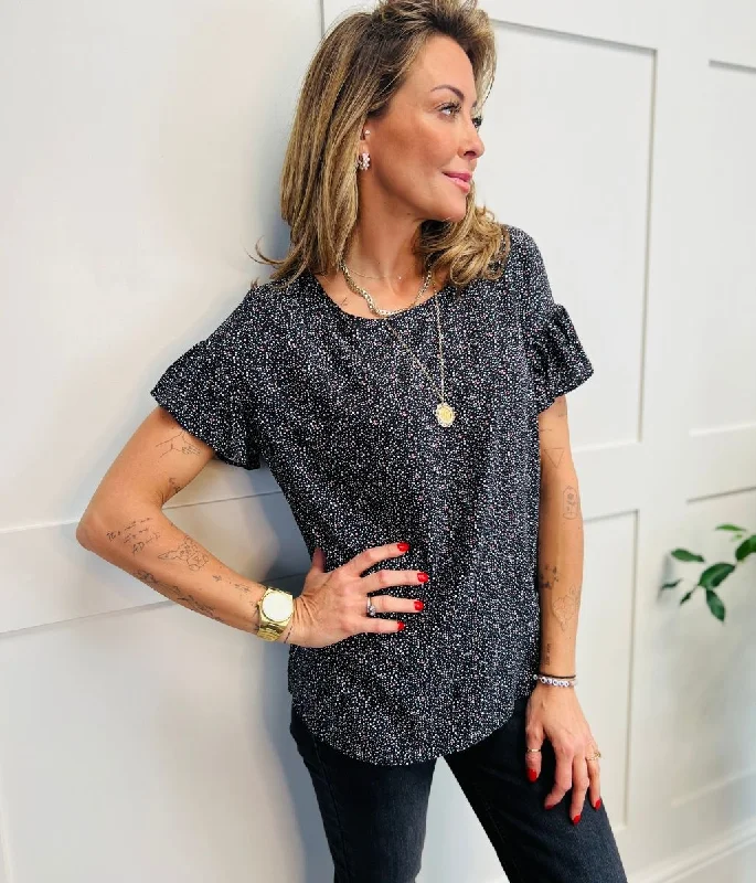 Black Freya Frill Sleeve Blouse