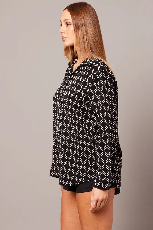 Black Geo Relaxed Shirt Long Sleeve