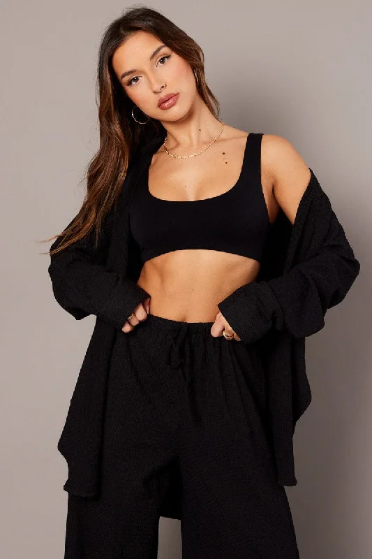 Black Relaxed Shirt Long Sleeve Textured