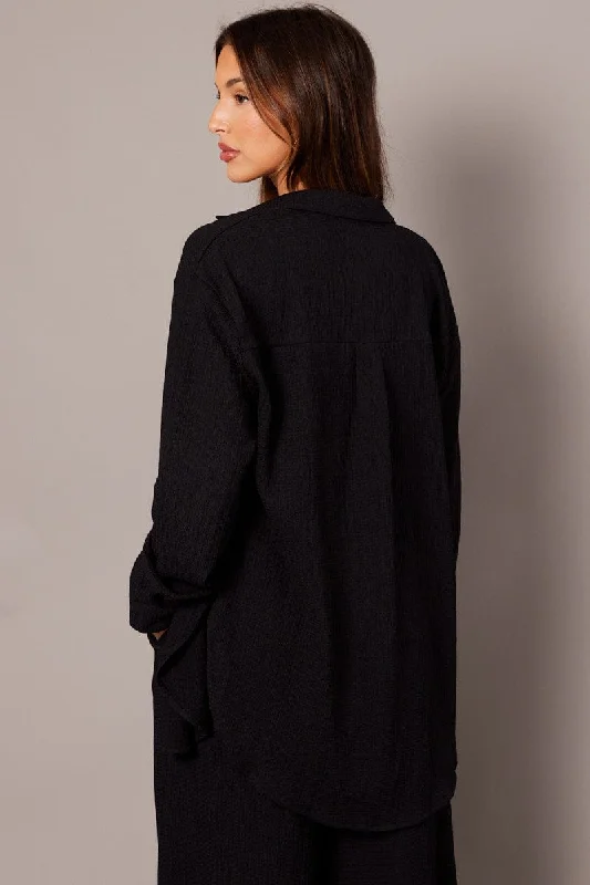 Black Relaxed Shirt Long Sleeve Textured