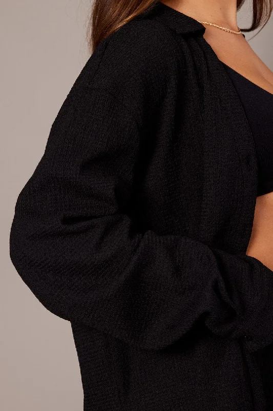 Black Relaxed Shirt Long Sleeve Textured