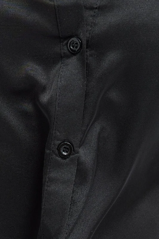 Black Satin Shirt Long Sleeve Collared Neck