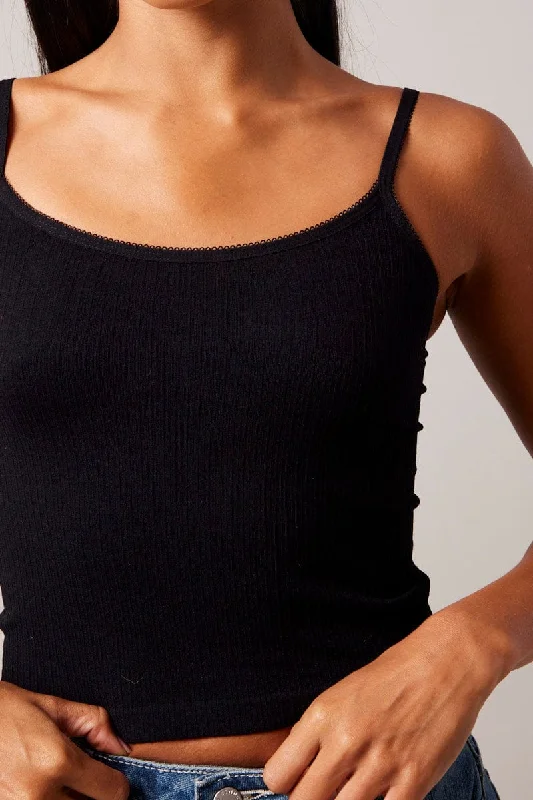 Black Singlet Top Scoop neck Seamless