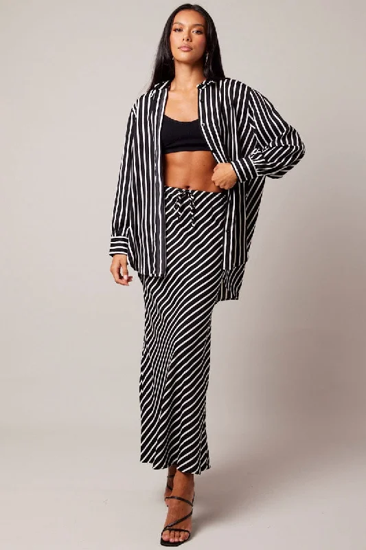 Black Stripe Relaxed Shirt Long Sleeve