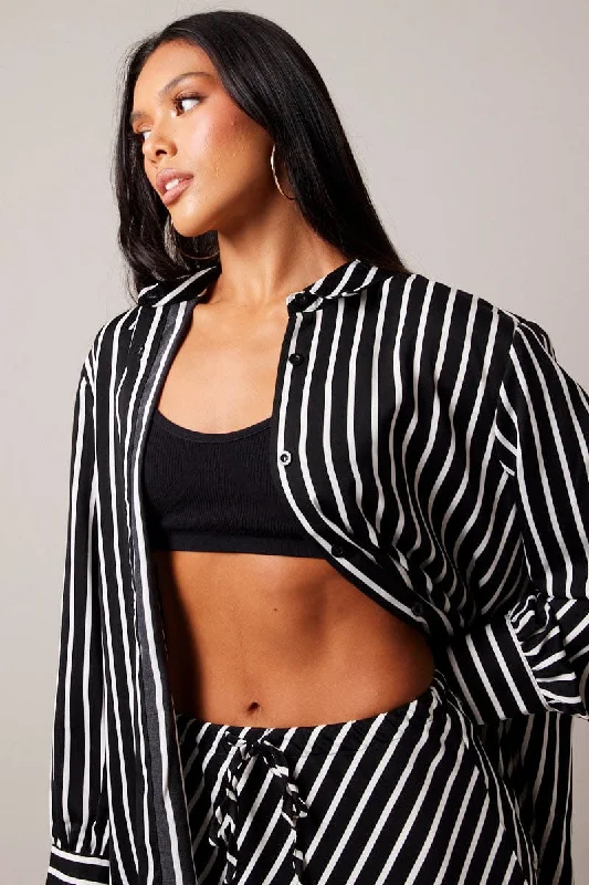 Black Stripe Relaxed Shirt Long Sleeve