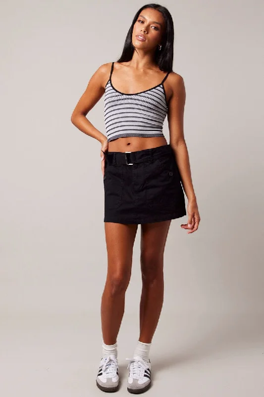 Black Stripe Singlet Sleeveless Scoop Neck Seamless