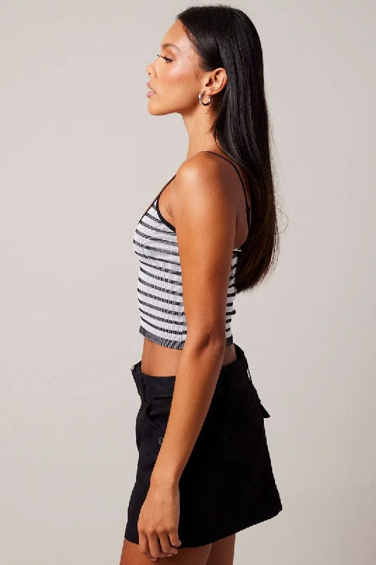 Black Stripe Singlet Sleeveless Scoop Neck Seamless