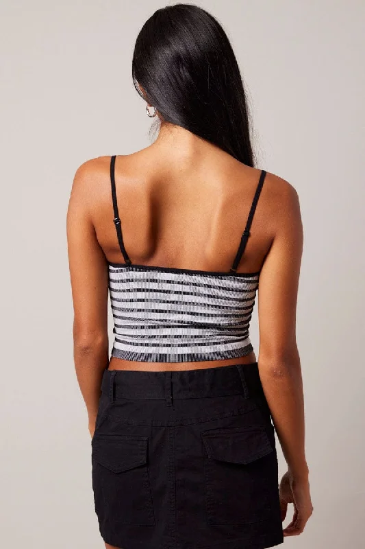 Black Stripe Singlet Sleeveless Scoop Neck Seamless