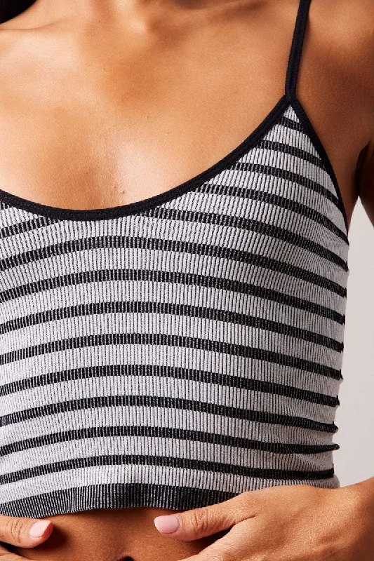 Black Stripe Singlet Sleeveless Scoop Neck Seamless