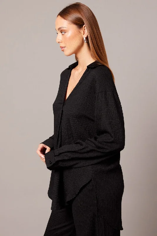 Black Textured Shirt Long Sleeve