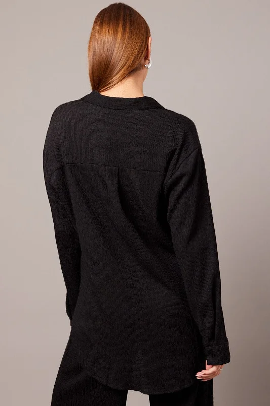 Black Textured Shirt Long Sleeve