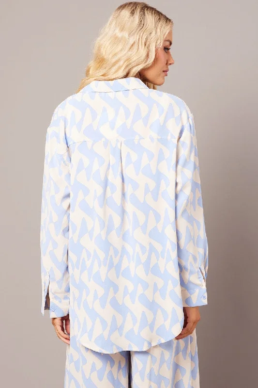 Blue Abstract Relaxed Shirt Long Sleeve