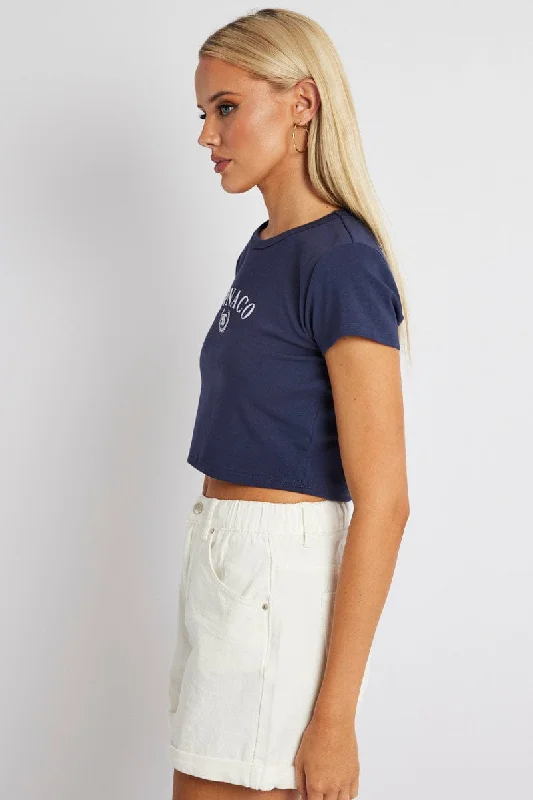 Blue Graphic Tee Crop Short Sleeve