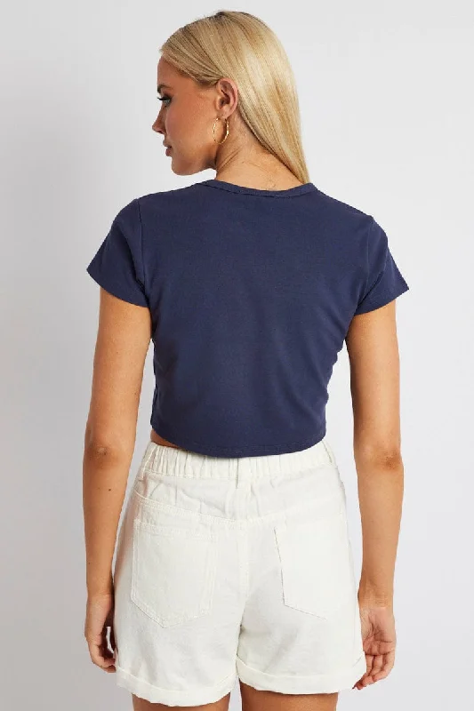 Blue Graphic Tee Crop Short Sleeve