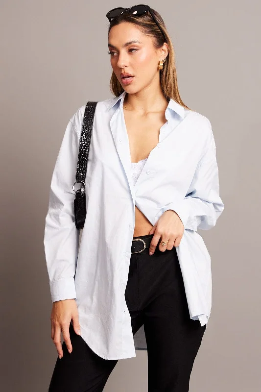 Blue Relaxed Shirt Long Sleeve Longline