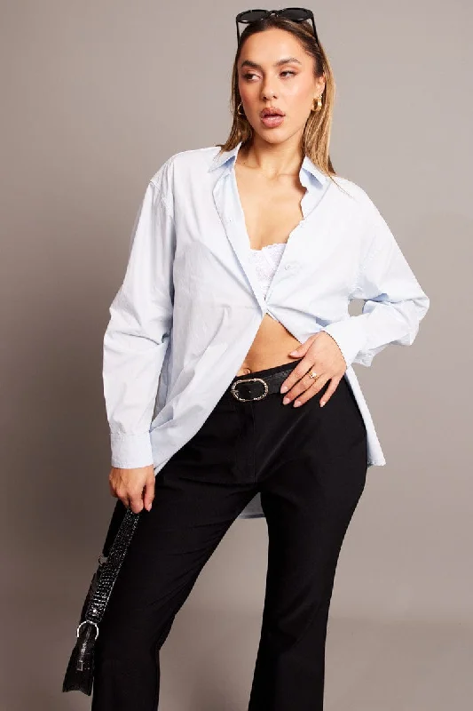 Blue Relaxed Shirt Long Sleeve Longline