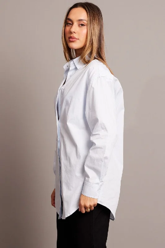 Blue Relaxed Shirt Long Sleeve Longline