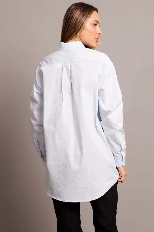 Blue Relaxed Shirt Long Sleeve Longline