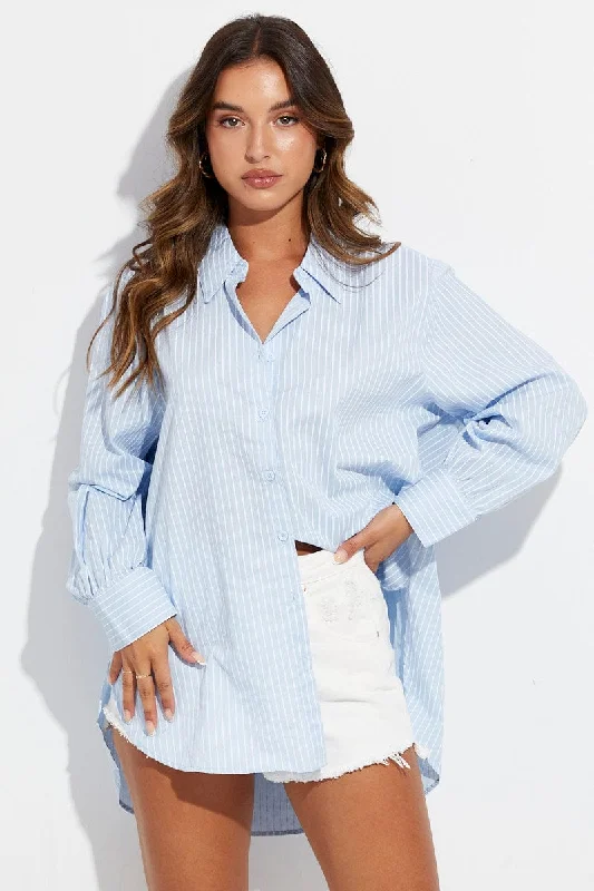 Blue Stripe Shirt Long Sleeve Collar