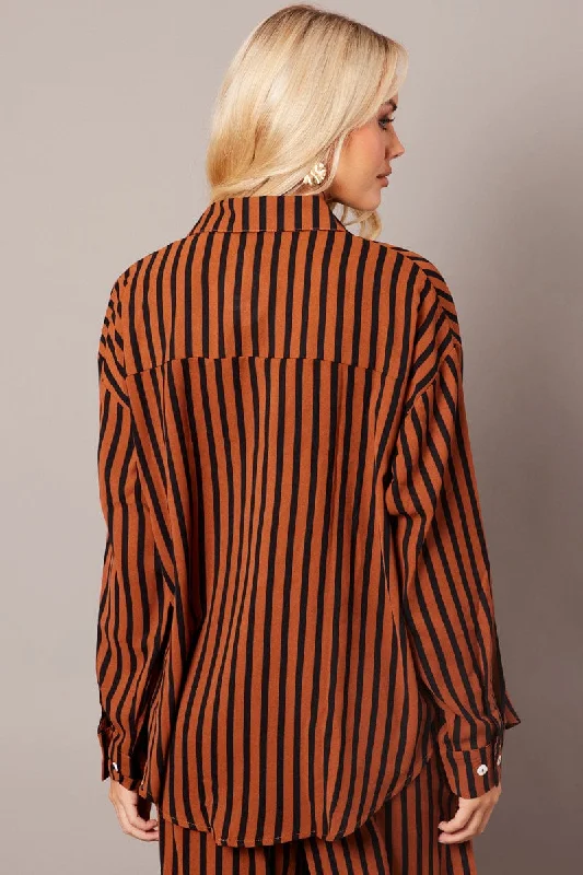 Brown Abstract Relaxed Shirt Long Sleeve