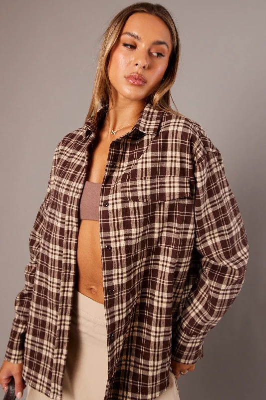 Brown Check Relaxed Shirt Long Sleeve