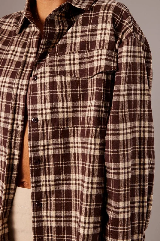 Brown Check Relaxed Shirt Long Sleeve