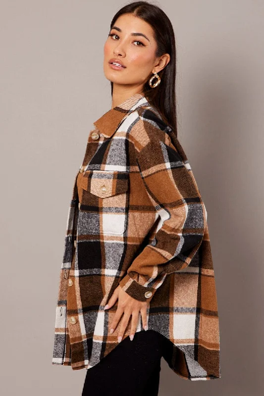 Brown Check Relaxed Shirt Long Sleeve