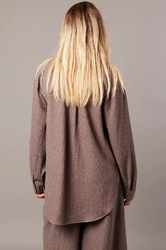 Brown Relaxed Shirt Long Sleeve Textured