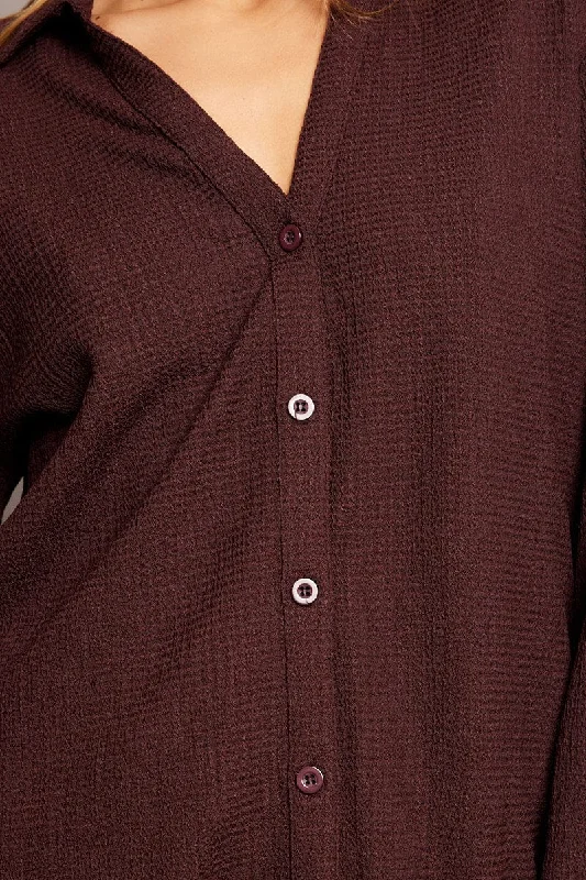 Brown Relaxed Shirt Long Sleeve Textured