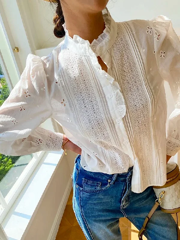 Chic White Hollow Out Blouse