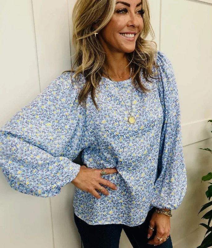 Blue Ditsy Print Blouse