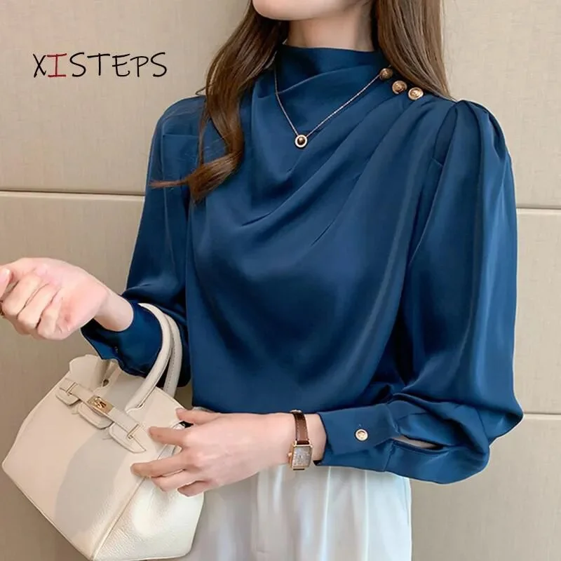 Elegant High Collar Chiffon Blouse