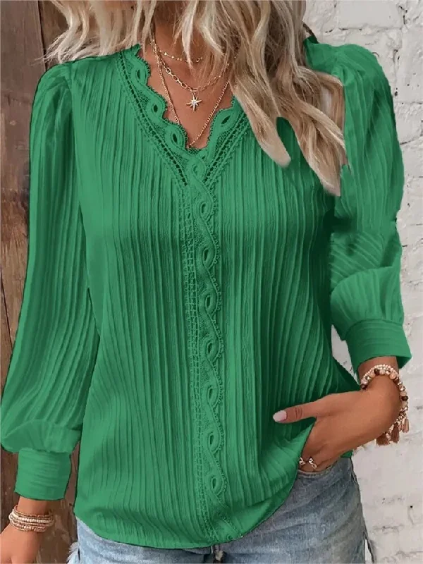 Elegant V-Neck Lantern Sleeve Blouse