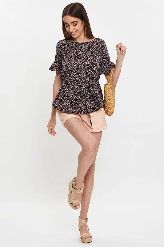 Floral Print Frill Sleeve Blouse