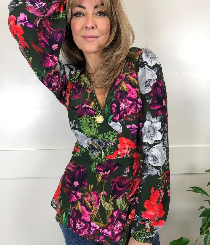 Garden Floral Tie Wrap Blouse