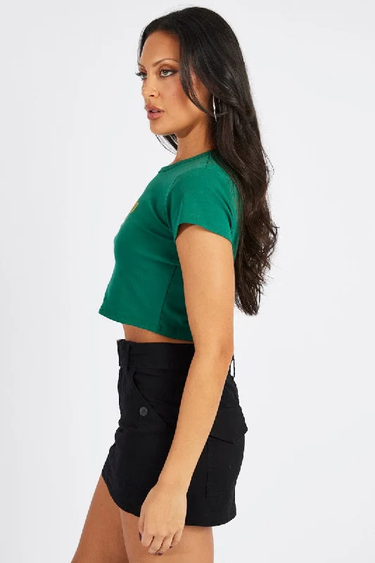 Green Graphic Tee Crop Short Sleeve