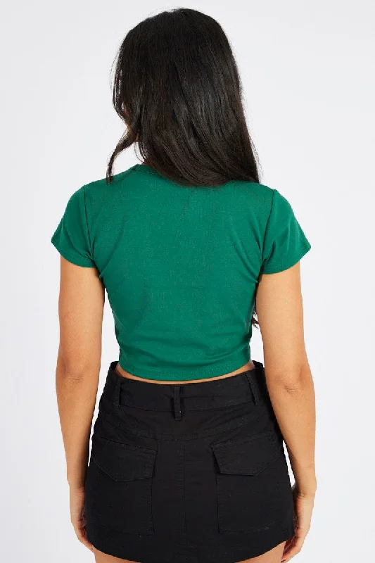 Green Graphic Tee Crop Short Sleeve