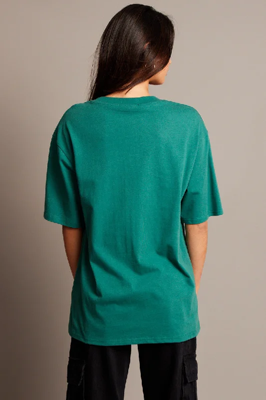 Green Graphic Tee V Neck Short Sleeve