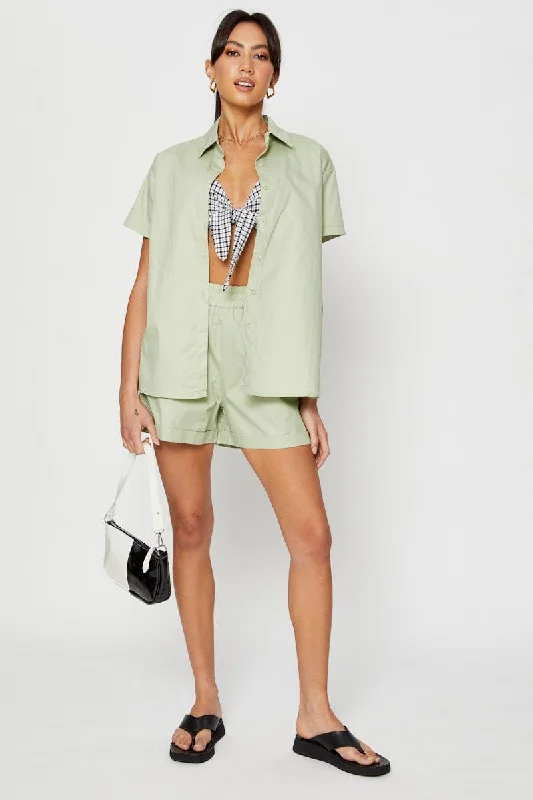 Green Oversized Shirts Collared