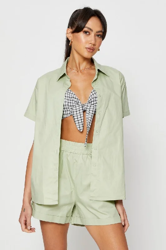 Green Oversized Shirts Collared