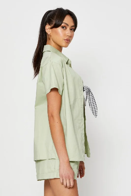 Green Oversized Shirts Collared