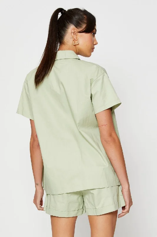 Green Oversized Shirts Collared