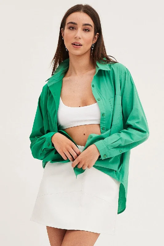 Green Relaxed Shirts Long Sleeve Colour Block