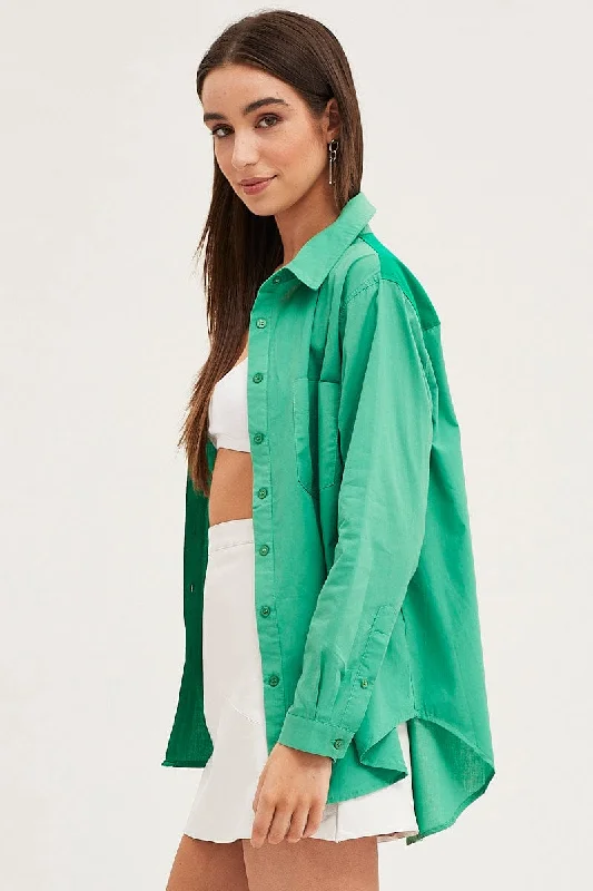 Green Relaxed Shirts Long Sleeve Colour Block